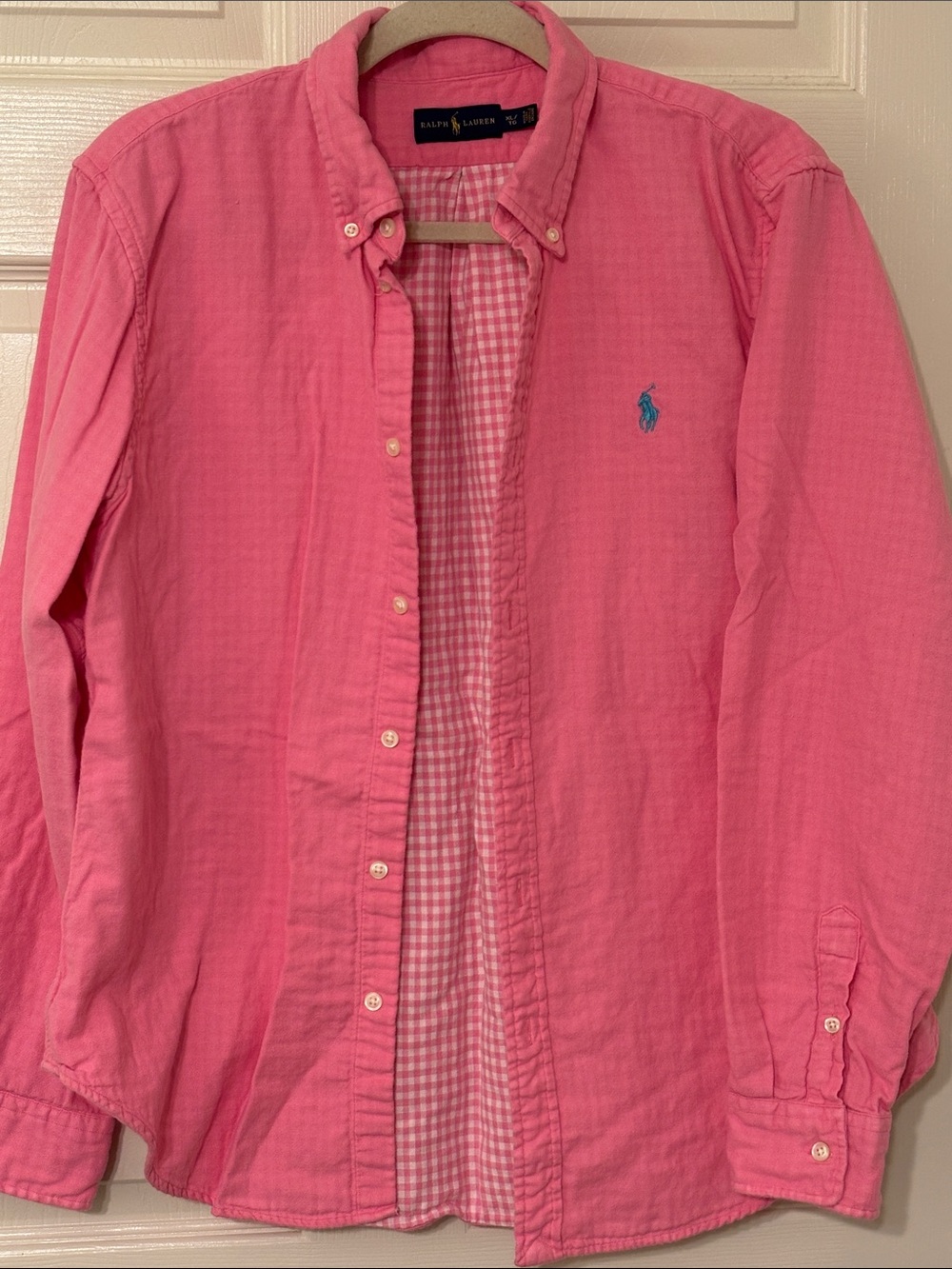 Ralph Lauren Pink Button-Down Shirt with Blue Pony Logo